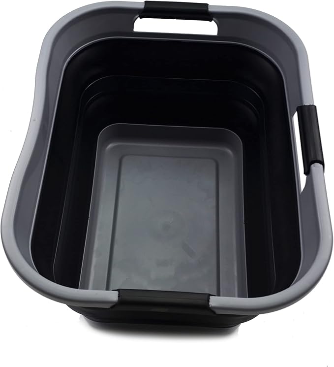 SAMMART 30L (8 gallon) Collapsible Plastic Laundry Basket - Foldable Pop Up Storage Container/Organizer - Portable Washing Tub - Space Saving Basket - Water Capacity 24L(6.3 gallon) (1, Grey/Black)