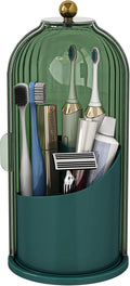 Zufudo Dustproof Toothbrush Holders with Cover, Rotating Electric Toothbrush and Toothpaste Holder for Bathroom Countertop, 3 Slots Makeup Brushes Organizer, All Green