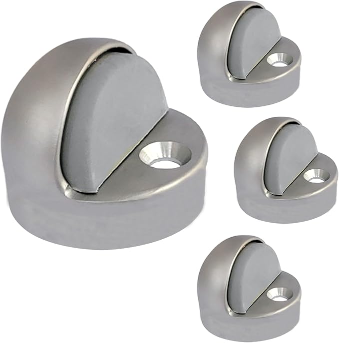 QCAA High Dome Floor Door Stop, 1-11/16" x 1-3/16", Zinc Die Cast, Satin Nickel, 4 Pack, Made in Taiwan