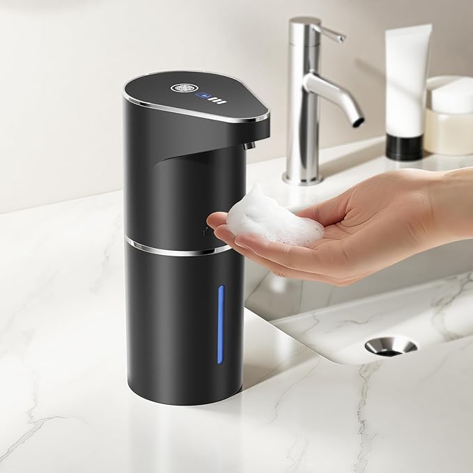 Automatic Soap Dispenser,Touchless Hand Wall Mount Rechargeable 3 Gear Adjustable Electric Soap Dispenser 350ml with Infrared Motion Sensor for Bathroom,Kitchen,Office, Black Foam