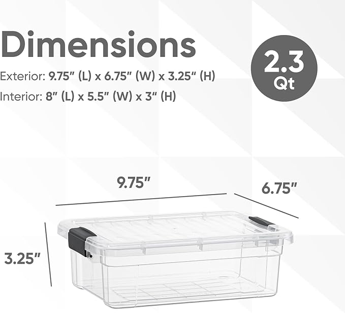 Superio Clear Storage Boxes with Lids, 2.3 Quart Plastic Container Bins for Organizing, Stackable Crates, BPA Free, Non Toxic, Odor Free, Organizers for Home, Office and Dorm, 3 Pack