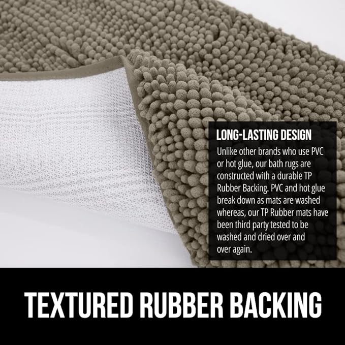 GORILLA GRIP Bath Rug Mat, Thick Soft Absorbent Chenille, Quick Dry Microfiber Mats, Rubber Backing Washable Shower Floor Rugs, US Designed Bathroom Bathmat Home Decor Accessories, 24x17, Latte