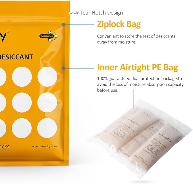 wisedry 112 Gram [4 Packs] Silica Gel Desiccant Packs for Larger Container Desiccant Bags with Orange Indicating Beads for 3D Printer Filament Gun Safe Camera Electronics Equipment Food Grade