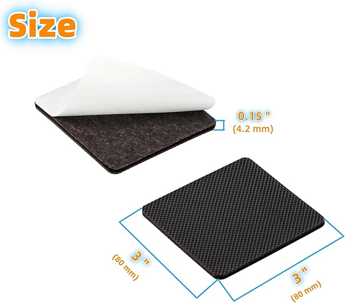 Furnigear Non Slip Furniture Pads - Self Adhesive Rubber Anti Skid Pads Grippers Rubber Chair Feet Furniture Pads for Hardwood Floors -Protectors for Furniture Table Legs Anti Slip 12 Pcs 3" Square