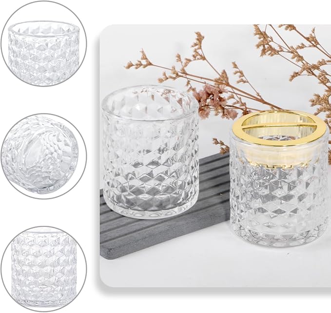 2pcs Clear Glass Toothbrush Holder, Bathroom Tumbler Cups and Toothpaste Holder Set, Tooth Brush Cup Organizer with Gold Divider, Bathroom Toothbrush Cup for Countertop Decor
