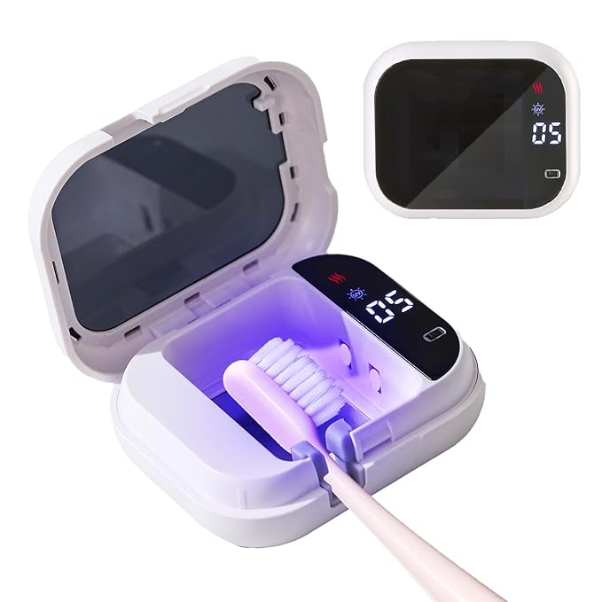 GTSolonia UV-C Toothbrush Cleaner, Portable Travel Cover for Manual/Electric Toothbrush, Magnetic Holder and Rechargeable Case for Any Size Toothbrush, White
