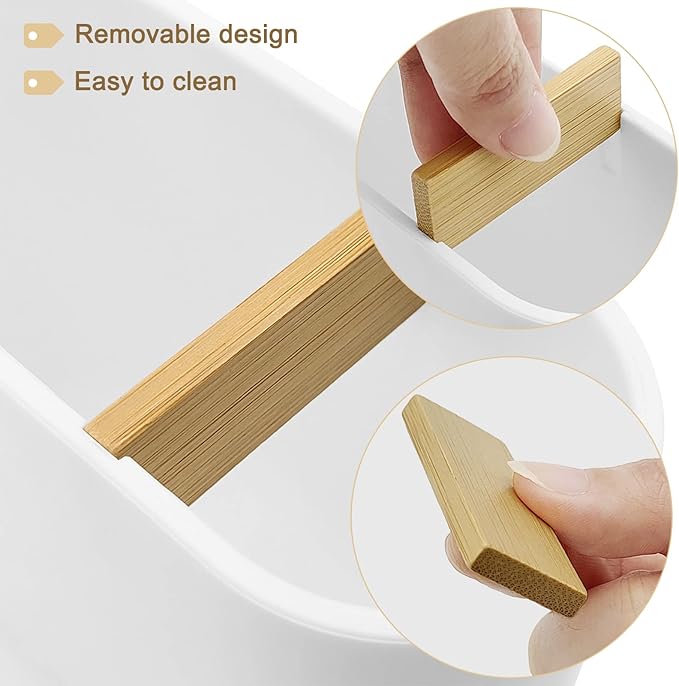 Toothbrush Holder with Bamboo Divider,Detachable for Easy Cleaning Multi-Functional Storage,2 Slots Electric Toothbrush and Toothpaste Organizer Caddy for Bathroom Vanity,Sink,Countertop (White)