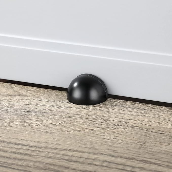 JQK Floor Door Stopper, Snowboard Hanger Storage Stainless Steel Sound Dampening Door Stop Bumper Wall Protetor Display Hanger Rack, 10 Pack Black, DSB3-BK-P10