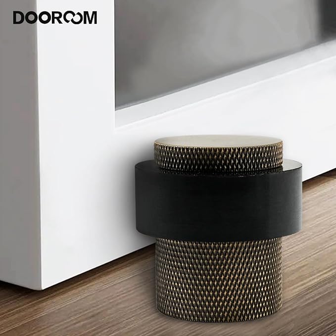 1-1/2 Inch Length, 1-3/5 Height, Cylindrical Floor Mount Door Stopper Holder - Heavy Duty, Brass, Bronze Finish, Keeps Door Open, 1 Pack
