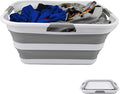 SAMMART 42 (11 Gallons) Collapsible Plastic Laundry Basket, Foldable Pop Up Storage Container/Organizer, Space Saving Hamper, Portable Bin for Dorm Room Bathroom (1, White/Grey)