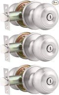Probrico 3 Pack Round Privacy Door Knob(Thumb Turn Lock on The Inside), Keyless Doorknobs Interior/Exterior Lockset,Privacy Knobs for Bedroom/Bathroom,Satin Nickel Modern Design Door Hardware