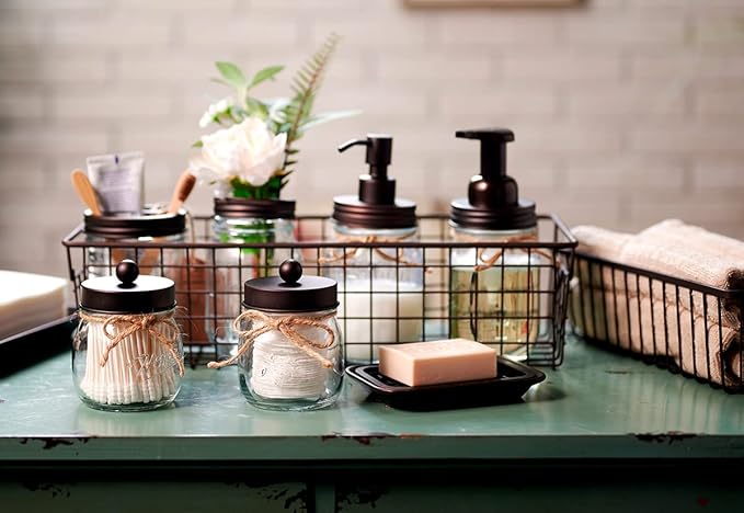 SheeChung Mason Jar Toothbrush Holders, Bathroom Accessories, Bathroom Essentials, Bathroom Organizers and Storage, Bathroom Countertop Organizer, Glass Toothbrush Holders for Bathroom-Bronze