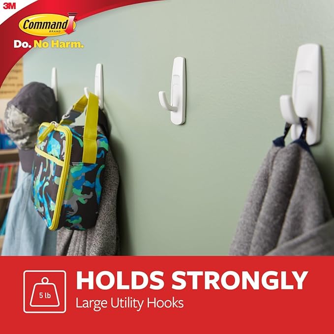 Command Large Utility Hooks, Holds up to 5 lb, 14 Hooks and 16 Strips, Damage-Free Hanging Wall Hook with Adhesive Strips, No Tools Great for Hanging, Organization and Storage