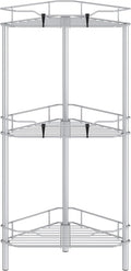 3 Tier Floor Standing Corner Shower Caddy Organizer Shelf with Hooks, Bathroom Shelves Stand Rack, Silver