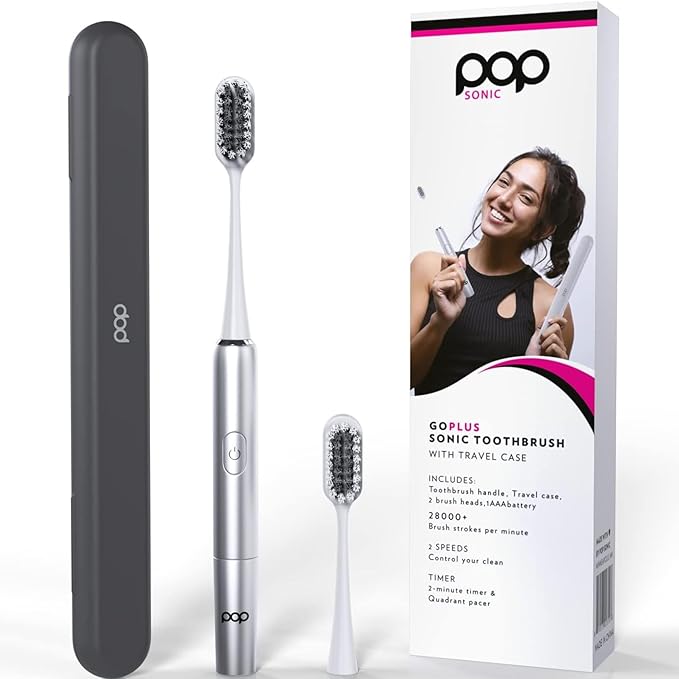 Go Plus Sonic Toothbrushes for Adults w/Electric Toothbrush Case - Electric Toothbrush for Adults & Kids - Sonic Toothbrush w/ 2 Speeds - 18000-24000 Vibrations Per Minute (Silver)