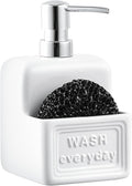 Soap Dispenser with Sponge Holder Ceramic Hand and Dish Soap Dispenser 15oz for Kitchen Bathroom