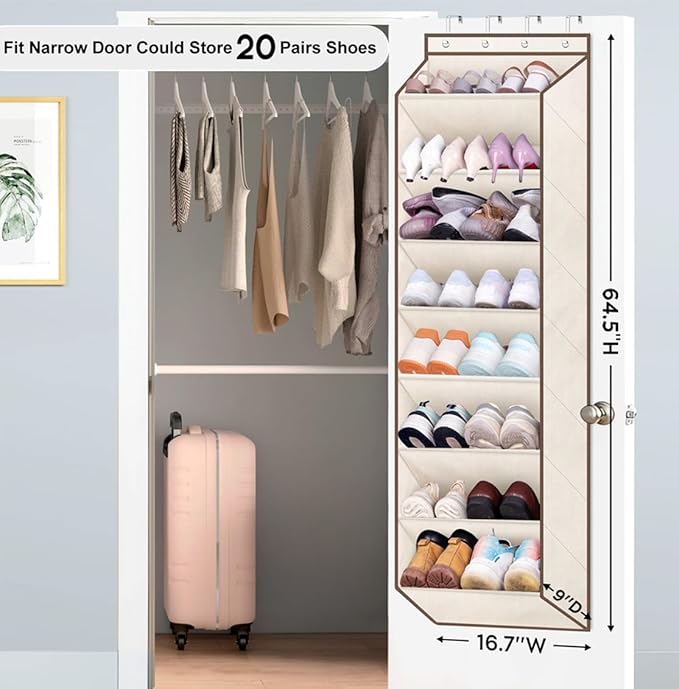 SLEEPING LAMB Over The Door Shoe Organizer for Closet with Large Deep Pockets, Narrow Shoe Rack for Door Hanging Boots Storage, Beige