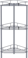 3 Tier Floor Standing Corner Shower Caddy Organizer Shelf with Hooks, Bathroom Shelves Stand Rack, Dark Gray