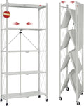 DEANIC 5 Tier Foldable Storage Shelves with Wheels, Large Capacity Shelving Unit, Freestanding Metal Wire Shelf Rack, No Assembly Organizer Rack for Garage Kitchen, Basement, Pantry(Grey)