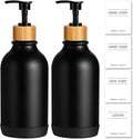 Hand Soap Dispenser Bathroom with Anti-Slip Silicone Boot, Black Dish Soap Dispenser for Kitchen, 2 Pack 17 Fl Oz Plastic Hand and Dish Soap Dispensers Set with Bamboo Pump