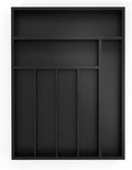 Bamboo Silverware Organizer, Kitchen Drawer Organizer, Utensil Holder, Cutlery Tray & Spoon Flatware Storage with Grooved Drawer Dividers (7 Slots, Black)