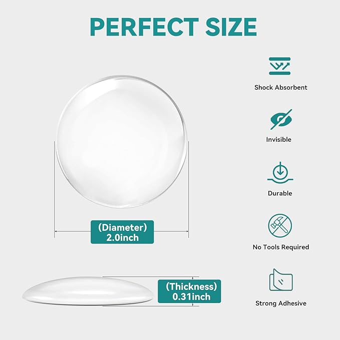 Door Stoppers for Wall, Etybetopstar 12Pack 2" Rubber Door Knob Wall Protectors, Strong Self-Adhesive Door Bumpers for Wall, Quiet & Shock-Absorbing Door Handle Stopper, Clear
