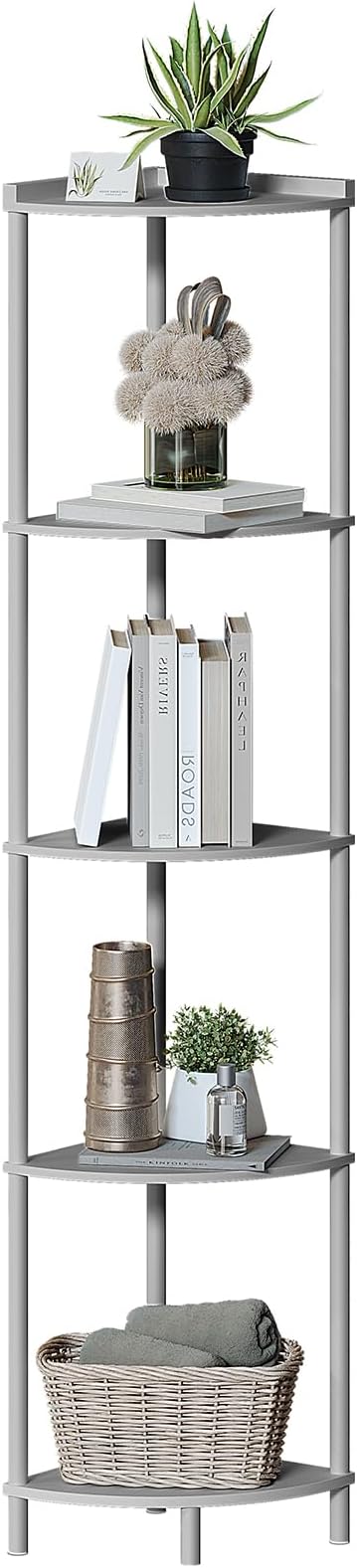 SUNMORY 5 Tier Corner Shelf Stand,Industrial 65" Corner Shelves Display Shelf for Living Room Decor,Wall Corner Bookshelf Multi Unit Organizer,Tall Shelf Plant Stand for Bedroom,Bathroom,Small Space