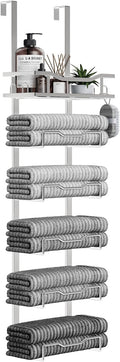 Hanging Towel Racks for Bathroom No Drill - Over The Door 6-Tier Bath Towel Storage Organizer for Small Bathrooms-Back Door Large Tiered Towel Holder Hanger for Rolled Towels RV Camper Silver