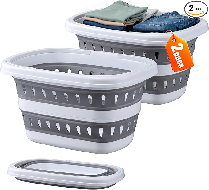Monozuki Collapsible Plastic Laundry Basket 10.6 gallon(40L) 2pcs Eco-recycled material- Foldable Pop Up Storage Container/Organizer - Space Saving Hamper/Basket BPA Free