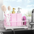 Cisily Dish Soap Dispenser, 12 fl oz Kitchen Soap Dispensers with Sponge Holder, Gold and Silver Pump Pink Glass Kitchen Soap Dispenser Set, Hand and Dish Soap Bottle Set, Pink Decor Accessories