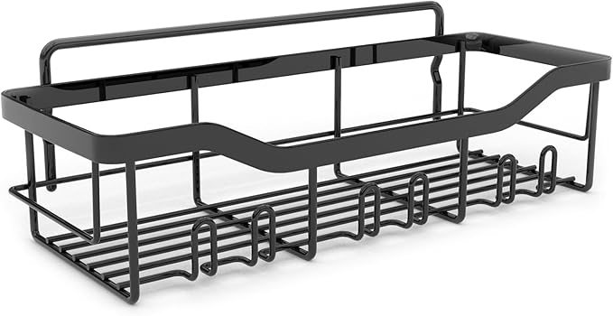 Shower Caddy with Hooks,Shower Shelf - 201 Stainless Steel Shower Rack,Anticorrosive,Rust-proof and Waterproof Bathroom Shelvs Storage and Organization - Black Shower Shelves