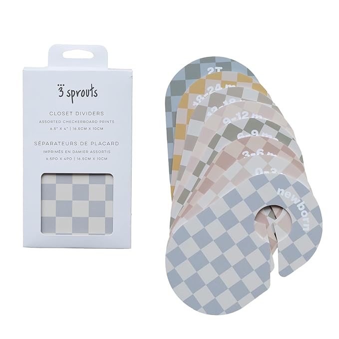 3 Sprouts Baby Closet Dividers Set of 8 - Clothes Organizer Toddler Hanger, Double-Sided Size Labels - Nursery Organization for Newborn Clothing, Infant to 2T Boy & Girl - Checkerboard