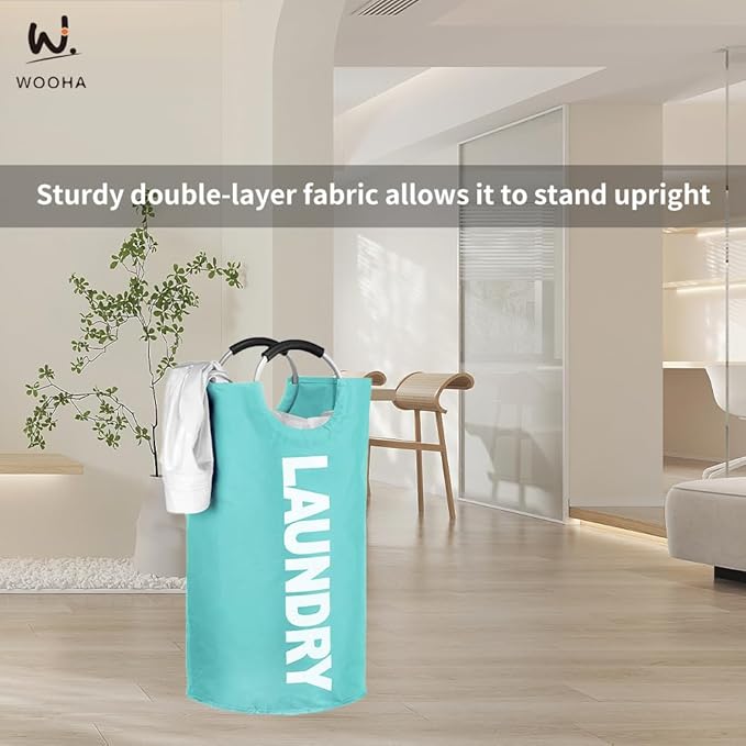 WOOHA 125L Large laundry basket,Collapsible laundry hamper, Tall Clothes Baskets Folding Washing Bin Foldable Fabric Hamper Bags for Bedroom, Closet,Bathroom,College,laundry bag,lightblue