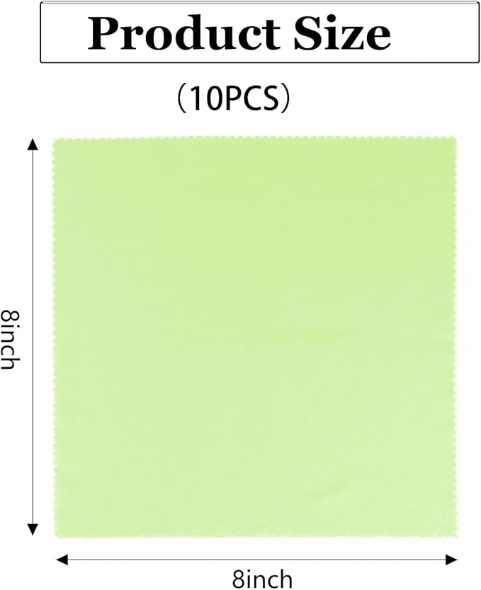 10PCS Suede Microfiber Cloths, 8"×8" Suede Cloth Cleaning Rags, Double-Sided Cleaning Cloths for Car LCD Display, Screens, Glasses, Lenses, Mirrors, Windows, Delicate Surfaces (Green)