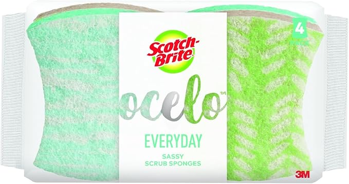 Scotch-Brite ocelo Non-Scratch Scrub Sponges, Assorted Designs, Scratch-Free for Nonstick Cookware & Dishes, Kitchen & Bathroom Use, Reusable Multi-Surface Cleaning Sponges (4 Count (Pack of 1))