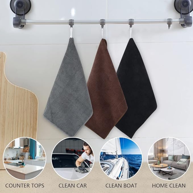 KinHwa Kitchen Washcloths for Dishes Absorbent Microfiber Dish Cloths Quick Dry Dish Rags with Poly Scour Scrub Side Ideal for Kitchen Cleaning (Brown, 12inchx12inch 10 Pack)