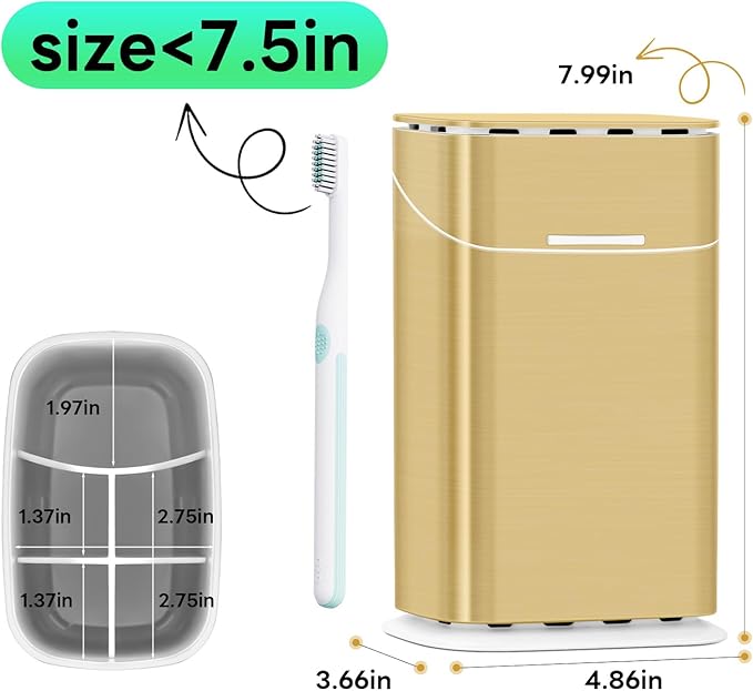 GFWARE Toothbrush Holder with Cover - 5 Slots Toothbrush Holders for bathrooms, Detachable Bathroom Caddy Organizers and Storage Kids Tooth Brush and Toothpaste Holde, Gold