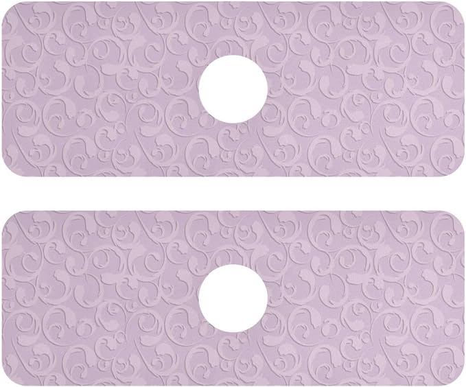 Kitchen Sink Splash Guard 2 PCS 14.7 Inch Sink Faucet Mat Splash Guard for Bathroom Countertop Water Absorbent Foldable Cuttable Soft Washable Floral Vintage Purple