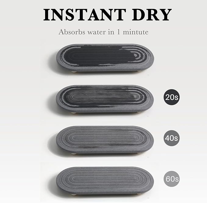 Instant Dry Sink Caddy Organizer – Water Absorbing Stone Tray for Kitchen Bathroom Countertop, Fast Drying Sink Caddy (with Wooden Feet and Natural Loofah, Gray)