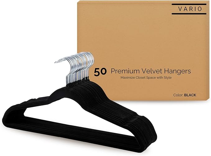 50-Pack Velvet Hangers – Heavy Duty, Non-Slip Clothes Hangers with Chrome Hooks | Slim & Space-Saving Design for Coats, Suits & Plus Size Tops