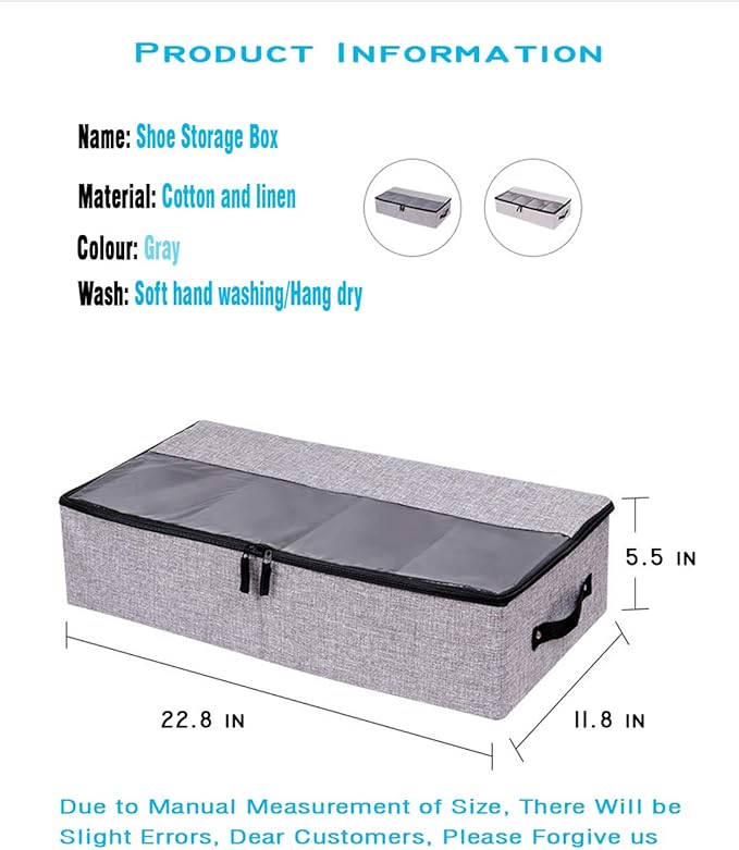 AARAINBOW 2 Packs Foldable Under Bed Shoes Organizer with Lids, Underbed Clothes Storage Container with Divider, UnderBed Storage Bins Box with Clear Window (Gray+Coffee)