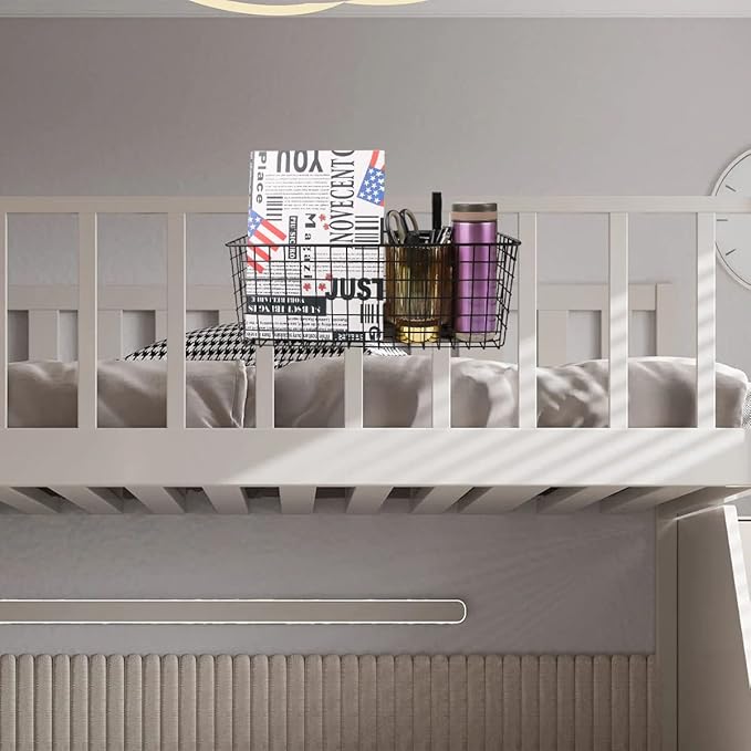 2 Pack Metal Hanging Bedside Basket for Bunk Beds & Collage Dorms - Cabinet Wire Organizer for Storage, Multi-Use Large Organizing Caddy for Bedroom, Office (Black/Large)