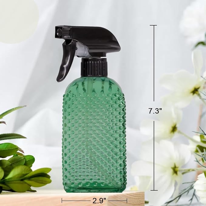Glass Spray Bottles,Handheld Pressure Spray Bottles,Adjustable Nozzle(spray,stream),Reusable Container (3 PCS, Green)