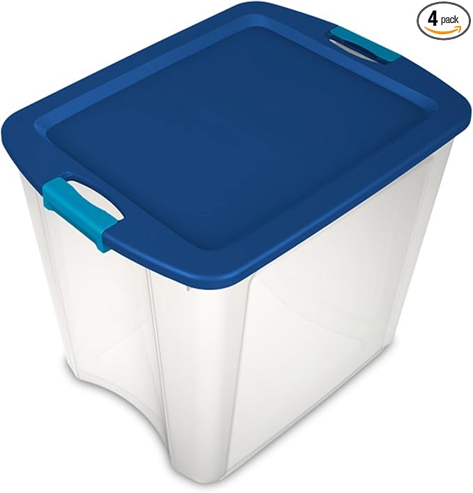 Sterilite 4-Pack Latch and Carry, Clear Plastic Storage Bins with Latching Lids and Full-Grip Handles, 27 Gallon