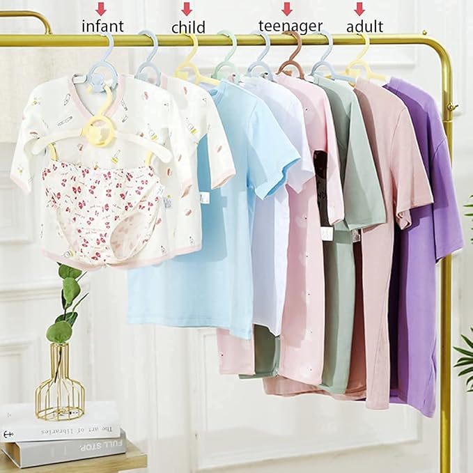 HGYZE Baby Nursery Closet Hangers, Non-Slip and Extendable Laundry Infant Pant Hangers for Newborn Clothes - 20pcs Colourful Gifts - Adjustable Children Coat Hanger for Girl Boy Toddler Kid, Colorful