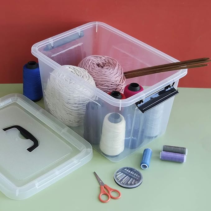 Zerdyne 10 L Clear Plastic Latching Box, Plastic Storage Bin with Lids, 4-Pack