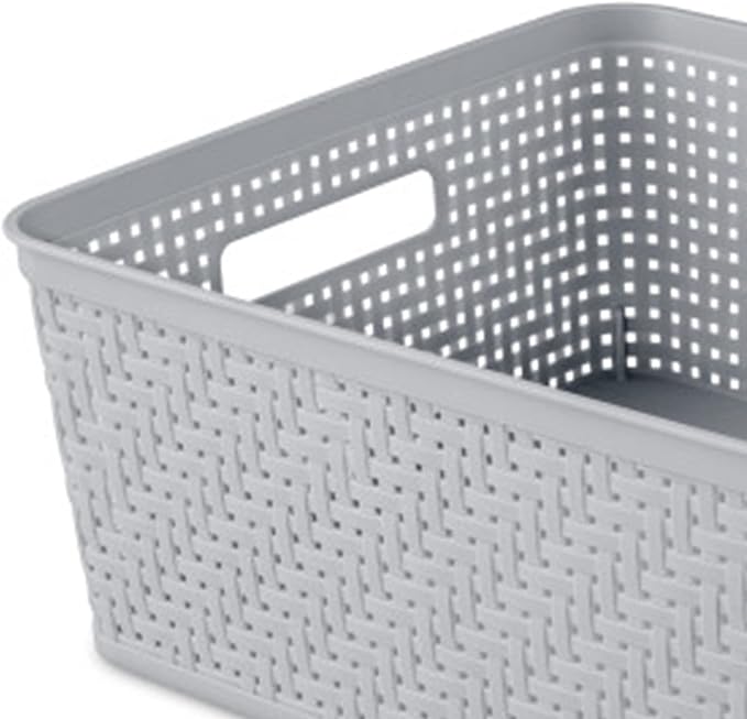 Sterilite 24 Pack Plastic Storage Bin Organization Containers, Short Baskets, Cement