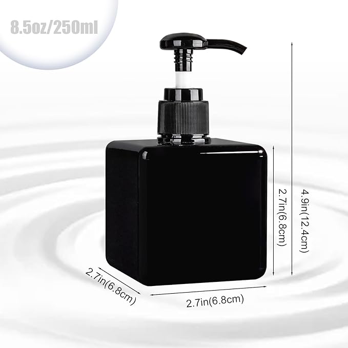 Hand Soap Dispenser, Plastic Pump Bottles, Refillable Empty Lotion Dispenser Liquid Container for Bathroom Kitchen College Dorm, 8.5 oz 2 Pack Black