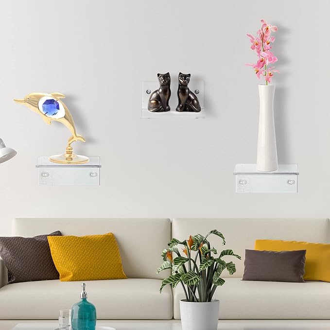 Juexica Small Acrylic Floating Shelves for Wall Adhesive Wall Mounted Shelves for Bathroom, Bedroom, Living Room, Office