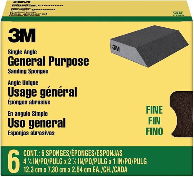 3M Angled Sanding Sponges, 6 Pack, Use Wet or Dry, Great For all Purpose Sanding, Washable & Reusable, Use For Interior & Exterior Project, Angled Sanding Pad For Perfect Corner/Detail Work (CP040-6P)